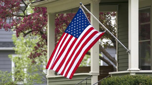 American flag on front home porch